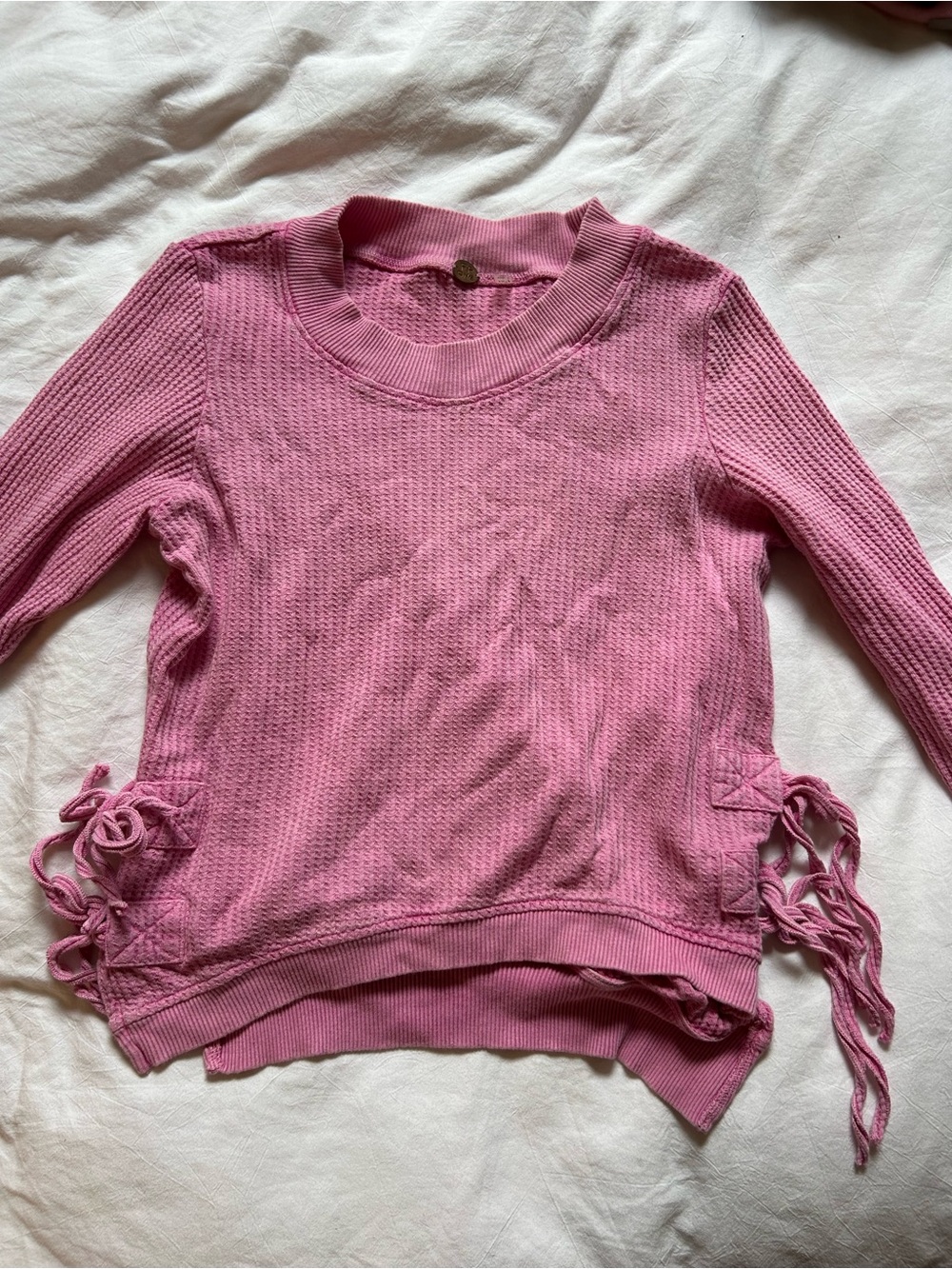 Free People Pink Waffle Knit Side Tie Pullover